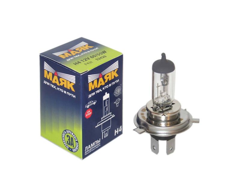 Лампа МАЯК H4 12V60/55W P43t    (мин.уп.10шт) 10/400