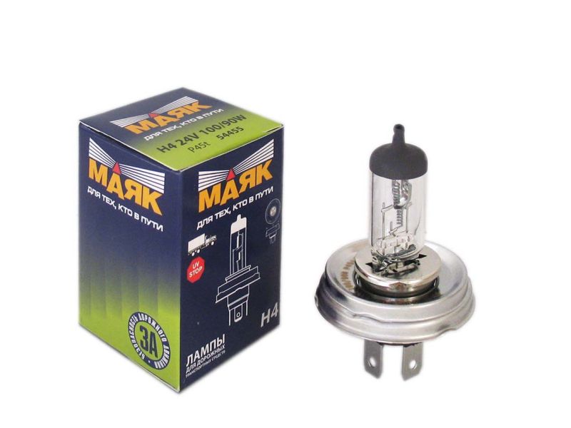 Лампа МАЯК H4 24V100/90W P45t   (мин.уп.10шт) 10/100/400