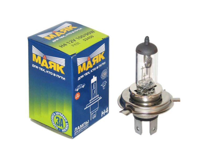 Лампа МАЯК H4 12V100/90W P43t    (мин.уп.10шт) /10/100