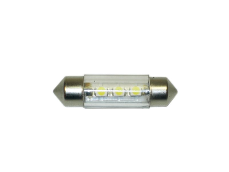Светодиод 12V T11x36/38 S8,5 3SMD (3,5x2,8) WHITE "Маяк" /10