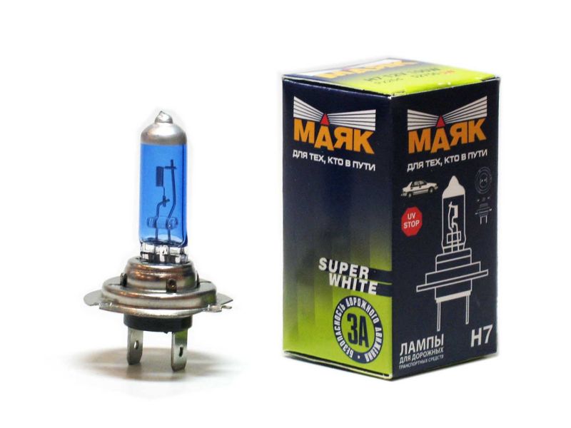 Лампа МАЯК H7 12V 55 Px26d  SUР WHITE "Маяк" /10/400