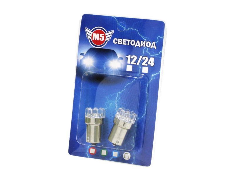 Светодиод 24V Т15 9 LED белый (блистер, 2шт) 1/500_