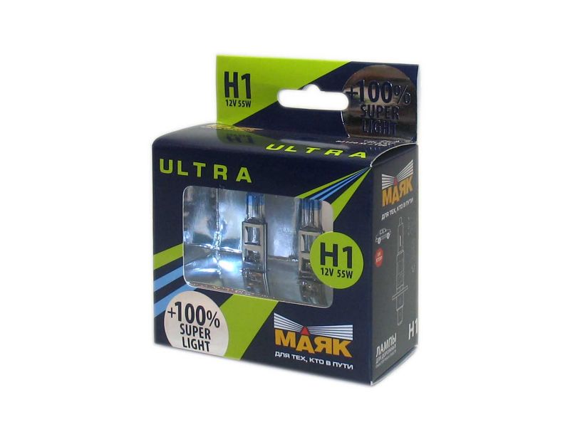 Лампа МАЯК ULTRA H1 12V 55W P14,5s SUPER LIGHT +100%