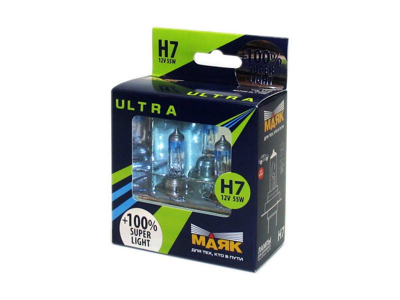 Лампа МАЯК ULTRA H7 12V 55W Px26d SUPER LIGHT +100%