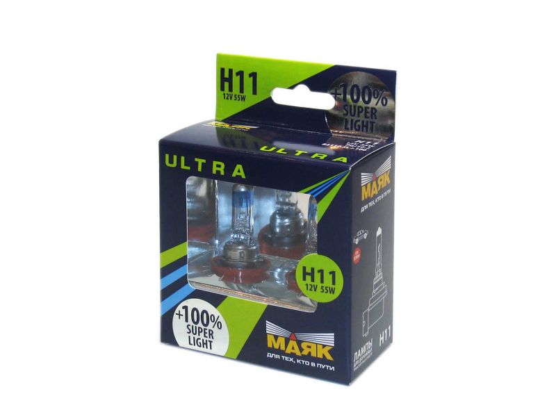 Лампа МАЯК ULTRA H11 12-55 PGJ19-2 SUPER LIGHT +100%