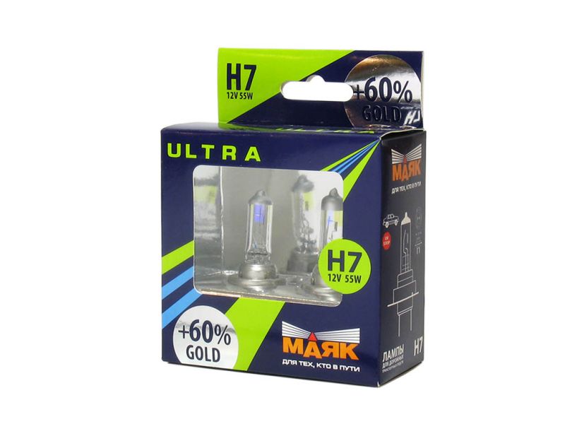 Лампа МАЯК ULTRA H7 12V 55W P26d GOLD +60%