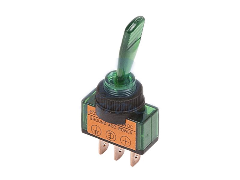 Тумблер 12V 20A (3с) ON-OFF однополюсный LED зеленый/10