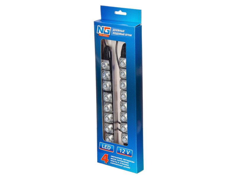 Огни ходовые 8 LED, 12V, гибкие, пласт. корп., 220мм, белый
