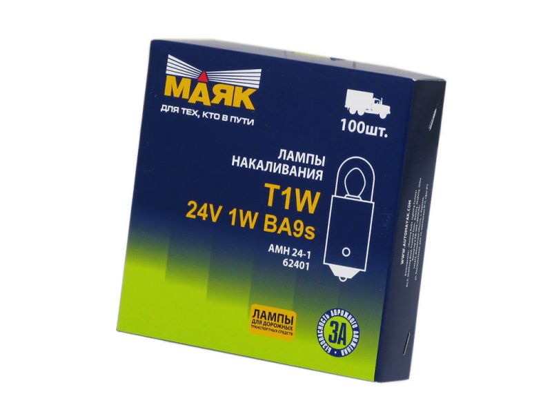 Лампа T1W 24V 1W BA9s "Маяк"/100