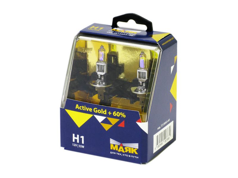 Лампа МАЯК Active H1 12V 55W P14,5s Gold +60% /1/6/60