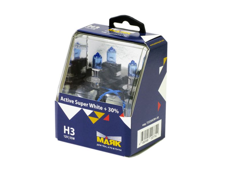 Лампа МАЯК Active H3 12V 55W PK22s Super White +30% /1/6/60