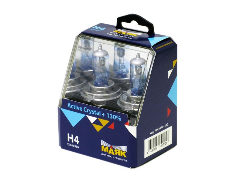 Лампа МАЯК Active H4 12V 60/55W P43t Crystal +130% /1/6/60