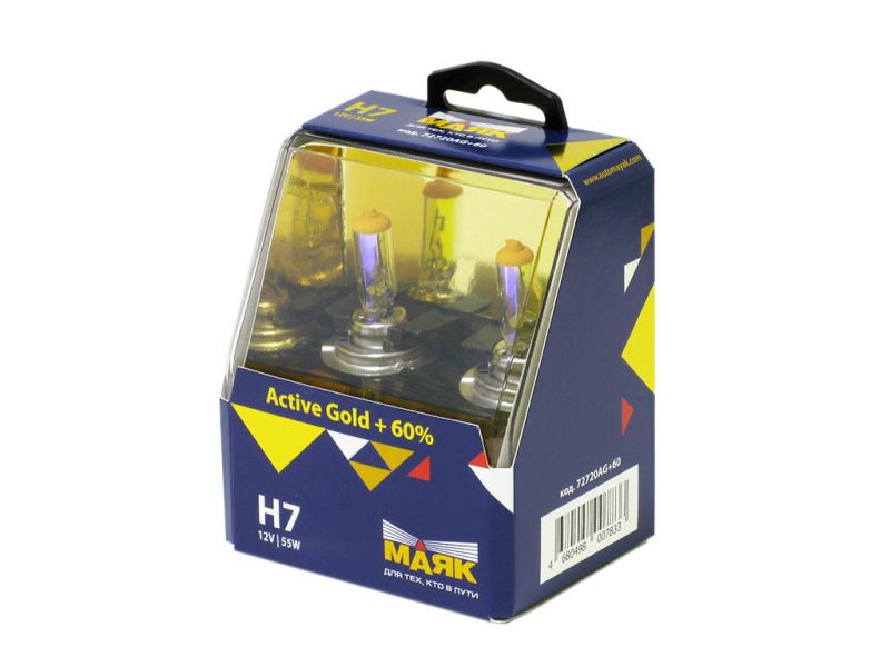 Лампа МАЯК Active H7 12V 55W Px26d Gold +60% /1/6/60