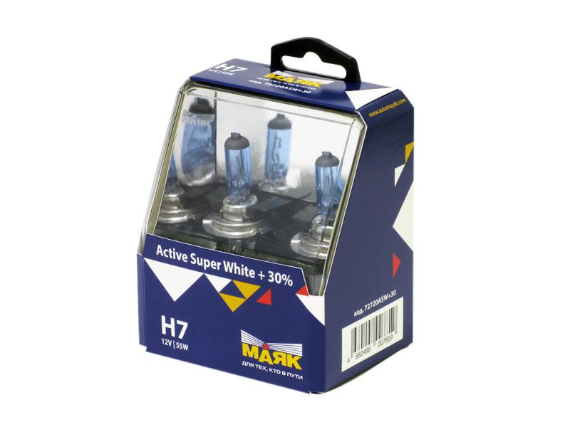 Лампа МАЯК Active H7 12V 55W Px26d Super White +30% /1/6/60