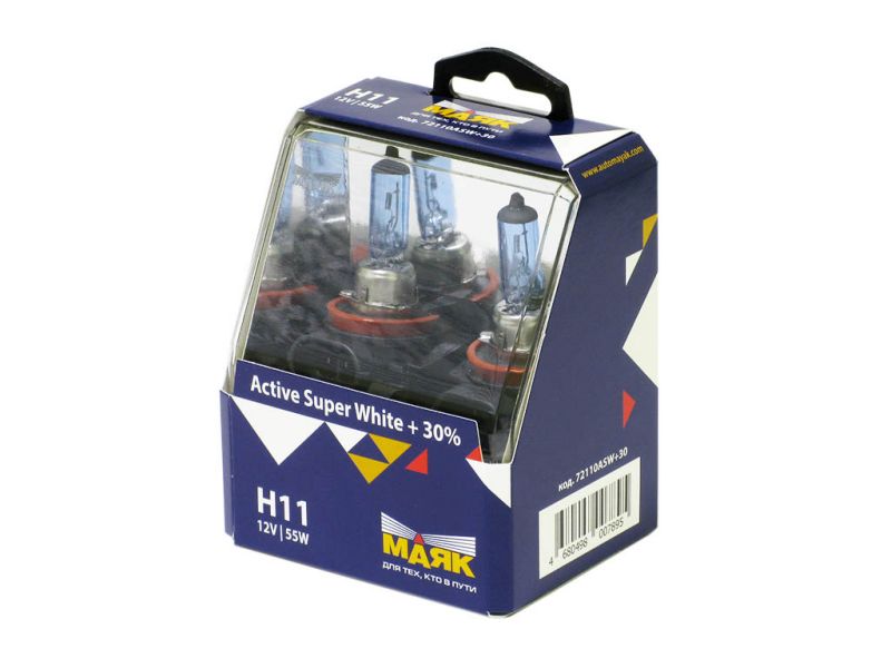 Лампа МАЯК Active H11 12V 55W PGJ19-2 Super White +30% /1/6/60