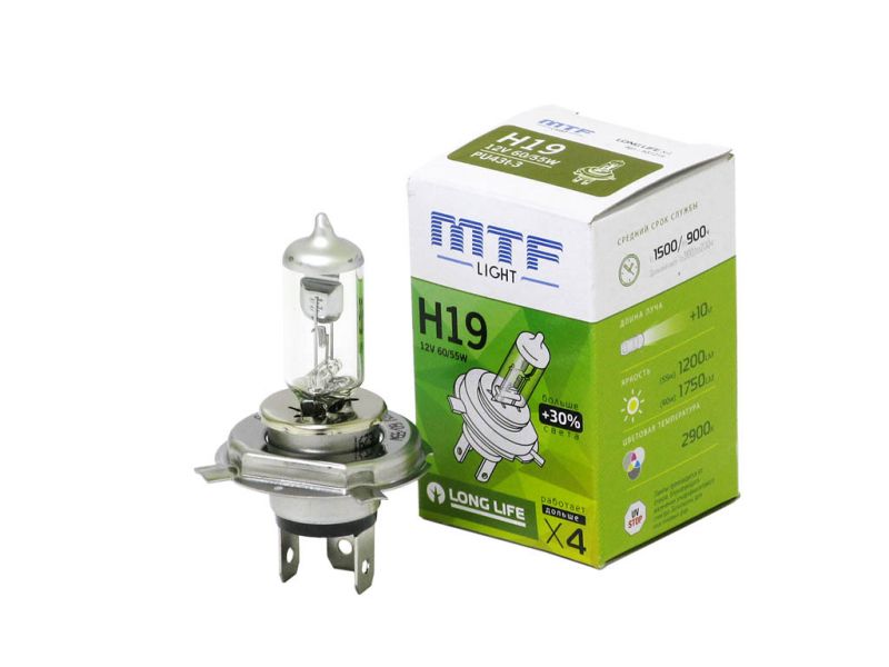Лампа MTF H19 12V 60/55W LONG LIFE x4
