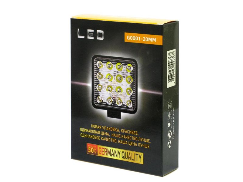 Фара светодиод. дополнит. 16SMD 48W 12-24V 10,5*10,5см, направленный свет (SPOT) G001-20мм