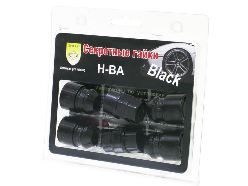Гайки секретные М12*1,5*34мм, конус, черные, вращающееся кольцо, 2 кл. 19/21