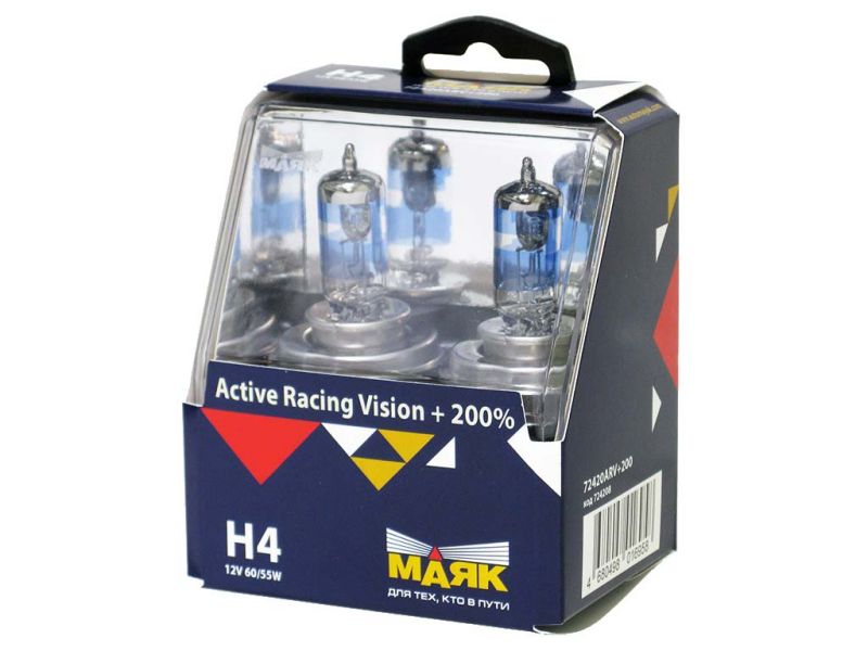 Лампа МАЯК Active H4 12V 60/55W P43t Active Racing Vision +200%