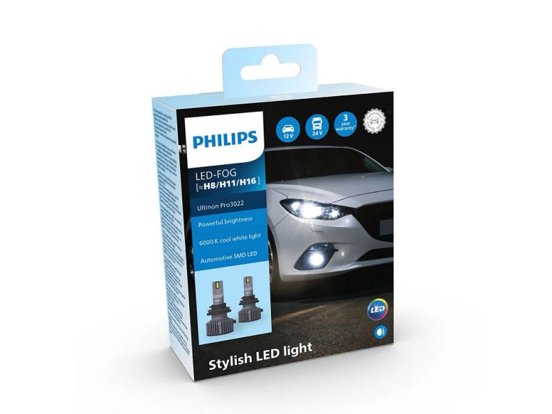 Лампа PHILIPS FOG H11/H8/H16 25W (PGJ19-2) 6500K Ultinon Pro3022 LED 12/24V