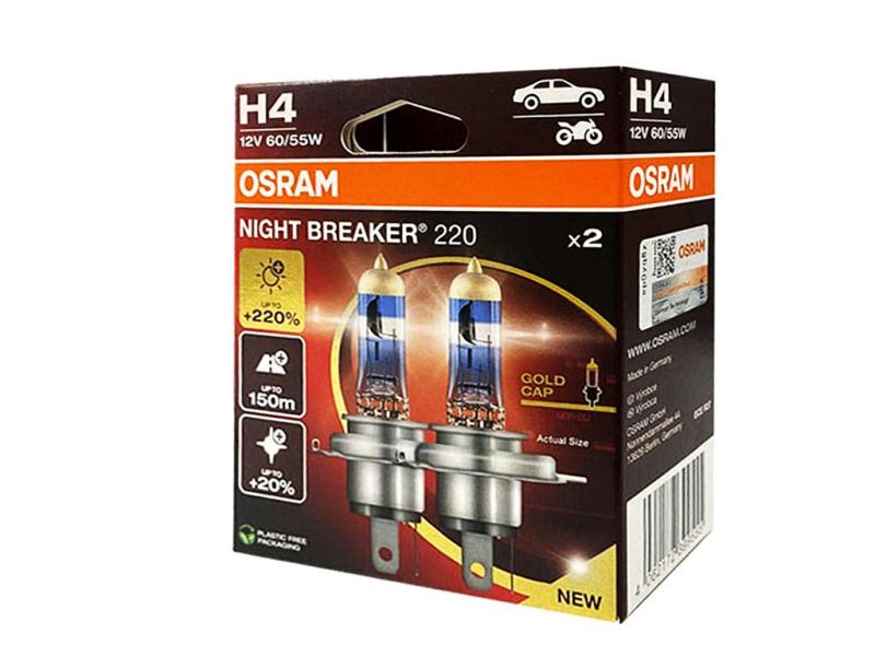 Лампа Osram H4 12V60/55W +220%  P43t NIGHT BREAKER 220
