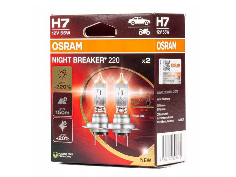 Лампа Osram H7 12V55W +220%  PX26d NIGHT BREAKER 220