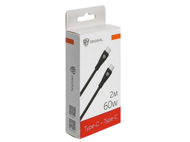 Дата-кабель Type C-Type C BY Nylon Pro, 60Вт, 2 м, 5A, нейлон, черный