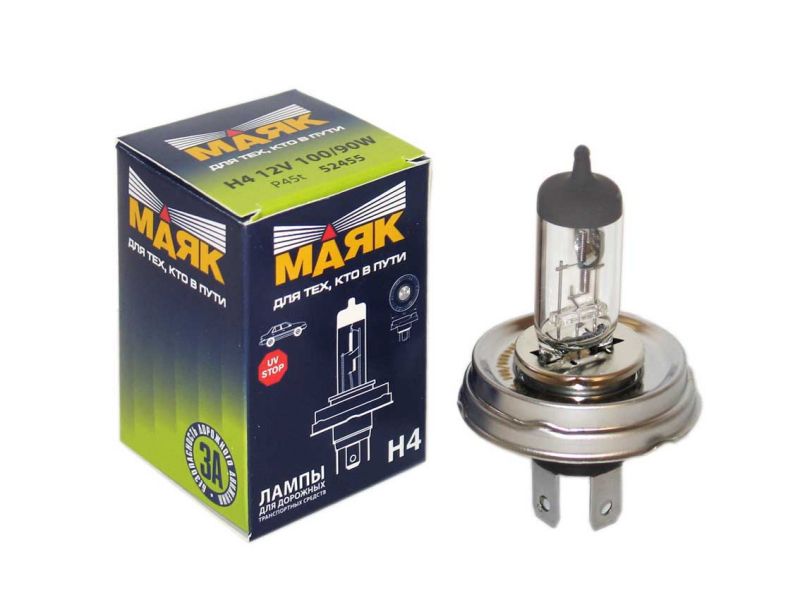 Лампа МАЯК H4 12V100/90W P45t  (мин.уп.10шт) 10/400