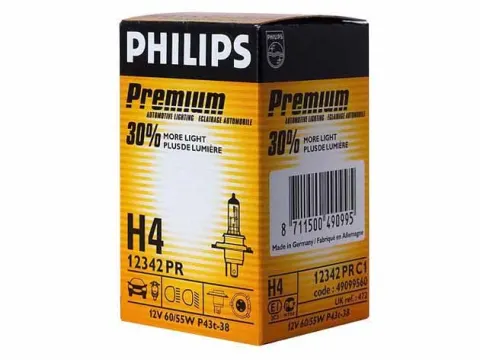 Лампа PHILIPS  H4 12V60/55W+30% P43t 12342PR /1/10/100