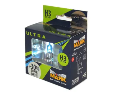 Лампа МАЯК ULTRA H3 12V 55W Pk22s SUPER WHITE +30%