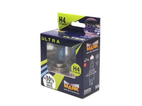 Лампа МАЯК ULTRA H4 12V 60/55W P43t SUPER WHITE +30%