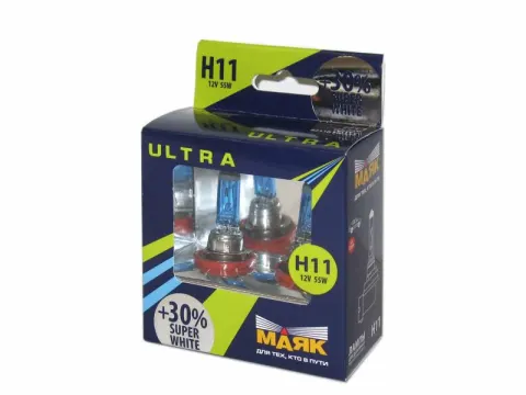 Лампа МАЯК ULTRA H11 12V 55W PGJ19-2 SUPER WHITE +30%