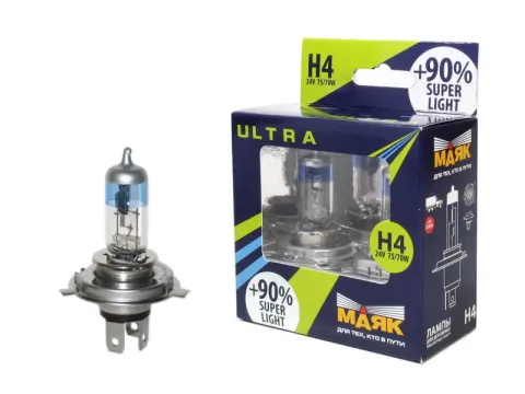 Лампа МАЯК ULTRA H4 24V 75/70W P43t SUPER LIGHT +100%