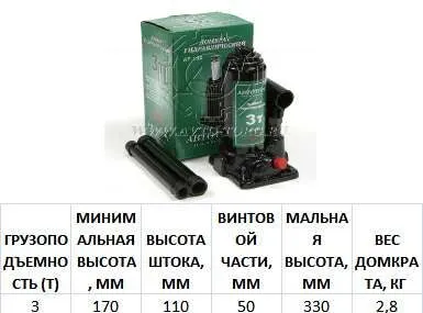 Домкрат гидравлический  3т (170-330) АТ /1/5