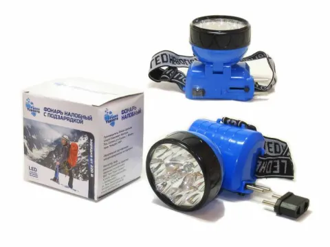 Фонарик налобный 8+1LED, аккум. 220В 1/100