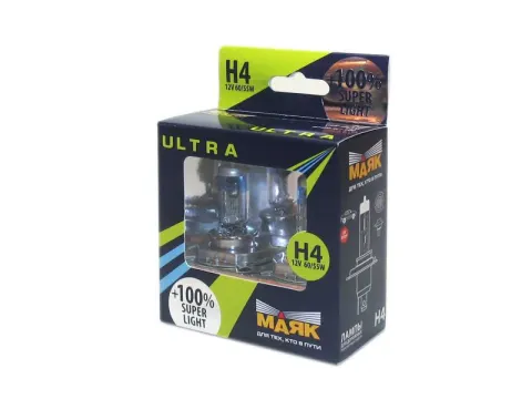 Лампа МАЯК ULTRA H4 12V 60/55W P43t SUPER LIGHT +100%