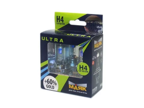 Лампа МАЯК ULTRA H4 12V 60/55W P43t GOLD +60%
