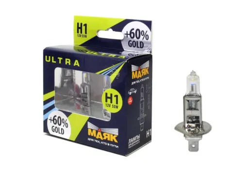 Лампа МАЯК ULTRA H1 12V 55W P14,5s GOLD +60%