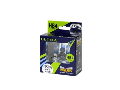 Лампа МАЯК ULTRA HB4 (9006) 12V 55W P22d White Vision+150%