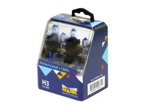 Лампа МАЯК Active H3 12V 55W PK22s Crystal +130% /1/6/60