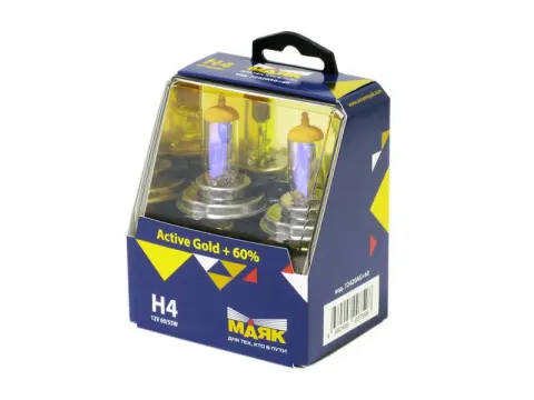 Лампа МАЯК Active H4 12V 60/55W P43t Gold +60% /1/6/60