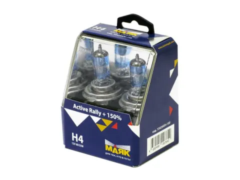Лампа МАЯК Active H4 12V 60/55W P43t Rally +150% (Silver) /1/6/60
