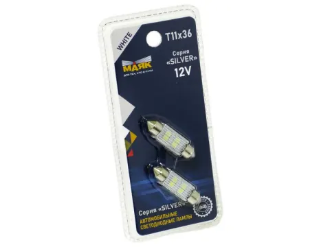 Светодиод 12V T11x36 4SMD(2835) SV8.5/8 WHITE SILVER SL05