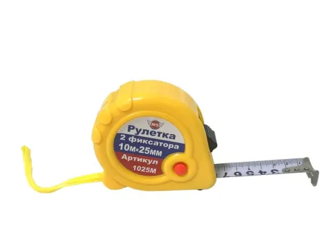 Рулетка 10м, 25мм 2 фиксатора, МТ™ 1/96_