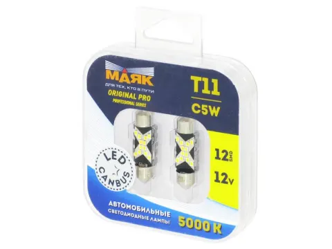 Светодиод 12V T11x36 12SMD(2016) SV8.5 WHITE (2шт.) 12 T11/ORP/CAN05/2BL