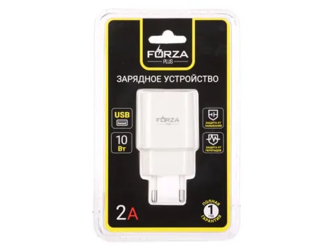 СЗУ 220В, USB-A, 10 Вт, белый, FORZA