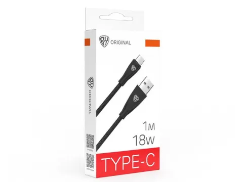 Дата-кабель Type C BY Nylon Pro, 18Вт, 1 м, 3A, нейлон, черный