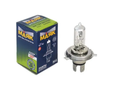 Лампа МАЯК H4 12V60/55W P43t SUPER LIGHT+30%  (мин.уп.10шт) 10/400