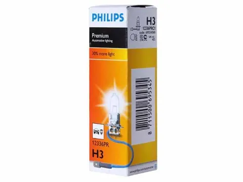 Лампа PHILIPS  H3 12V55+30%  Pk22s /10/100